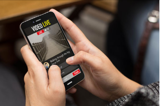 A phone showing a live video stream